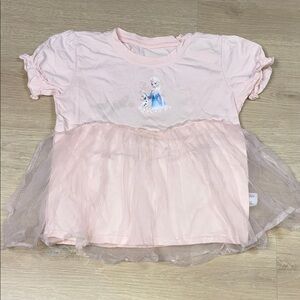 Disney Frozen Elsa Light Pink Girl’s 5/6 Tulle Skirted Short Sleeve Top